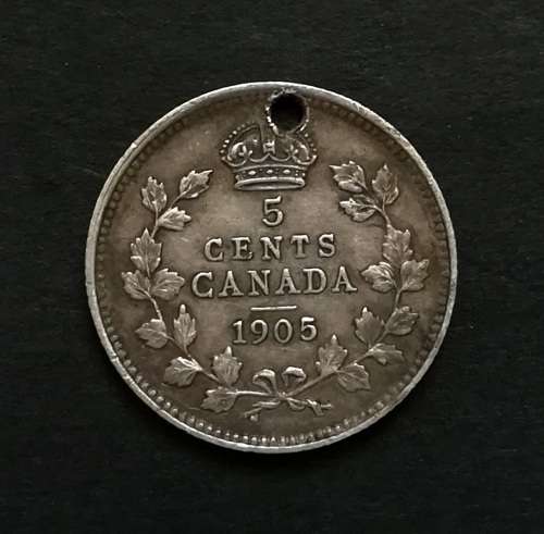 CANADA 1905 SILVER 5 CENTS **HOLE**