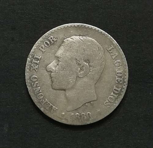 SPAIN 1880 SILVER 50 CENTIMES