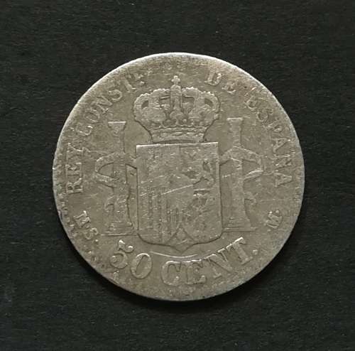 SPAIN 1880 SILVER 50 CENTIMES