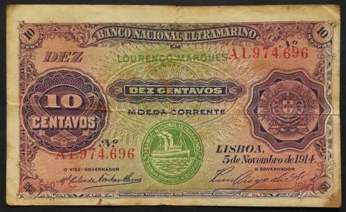 MOZAMBIQUE 1914 *LOURENCO MARQUES* 10 CENTAVOS NOTE