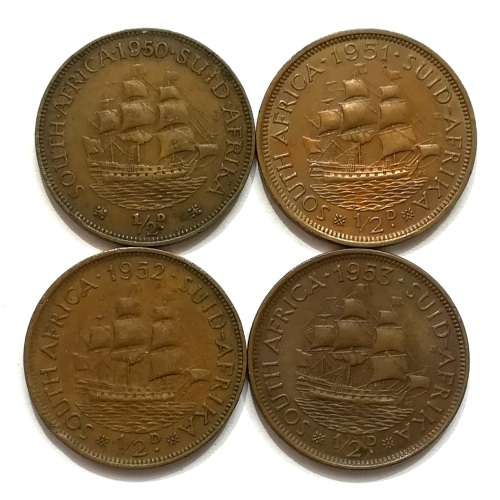 UNION 1950 +1951+1952+1953 HALF PENNY (4 COINS)