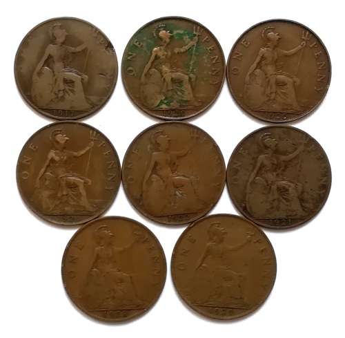 GREAT BRITAIN 1917+20 X 2 +21 X 2 +22+28+29 PENNY (8 COINS)