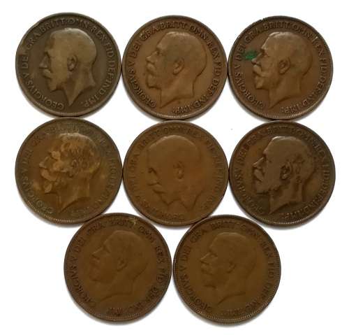 GREAT BRITAIN 1917+20 X 2 +21 X 2 +22+28+29 PENNY (8 COINS)