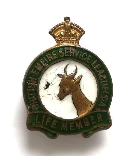 BRITISH EMPIRE SERVICE LEAGUE LIFE MEMBER BUTTONHOLE BADGE 20X25MM