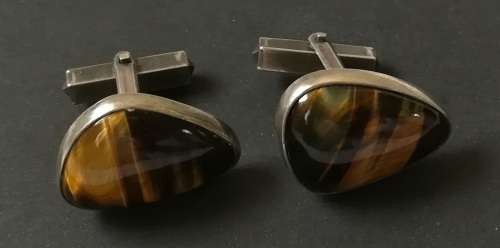 TIGER`S EYE AND STERLING SILVER CUFFLINKS 20X15MM