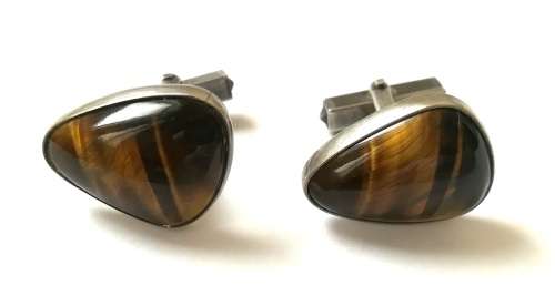 TIGER`S EYE AND STERLING SILVER CUFFLINKS 20X15MM