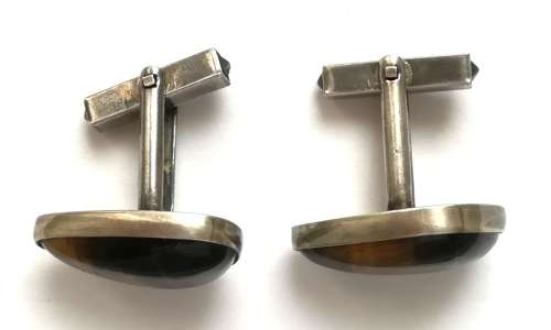 TIGER`S EYE AND STERLING SILVER CUFFLINKS 20X15MM