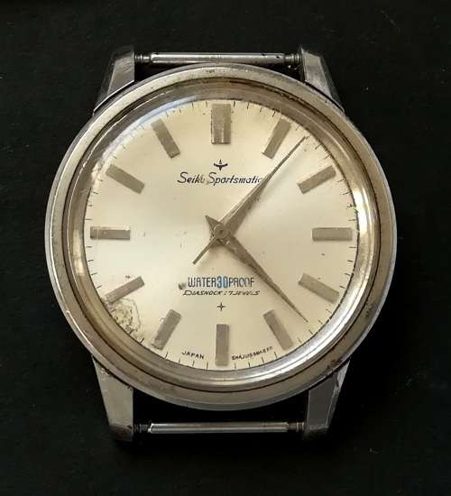 1960`S SEIKO SPORTSMATIC DIA SHOCK GENTS WATCH GOOD WORKING ORDER 17 JEWELS 36MM WIDE NO STRAP