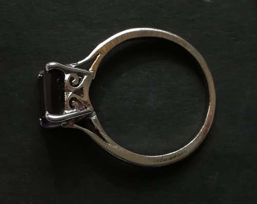 STERLING SILVER AND AMETHYST  RING 3 GRAMS SIZE O  STONE 6X6MM