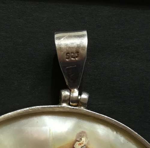 LARGE STERLING SILVER AND SHELL PENDANT 55MM