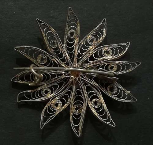 STERLING SILVER FILIGREE BROOCH 43 X 43MM 4.8 GRAMS