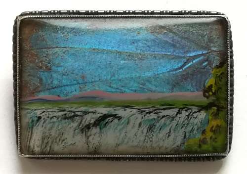 STERLING SILVER AND ENAMEL BROOCH 22 X 32 MM 6.3 GRAMS