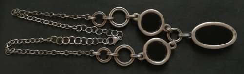 STERLING SILVER  AND BLACK GLASS NECKLACE 500MM 45 GRAMS
