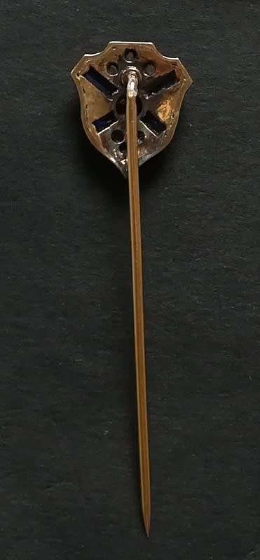 18CT GOLD RUBY + SAPPHIRE + DIAMONDS PIN - SHIELD 11 X 12MM 2 GRAMS MIGHT BE BARCELONA FOOTBALL CLUB