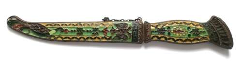 VINTAGE BRASS/ENAMEL DAGGER LETTER OPENER/PAPERKNIFE WITH CASE 260MM