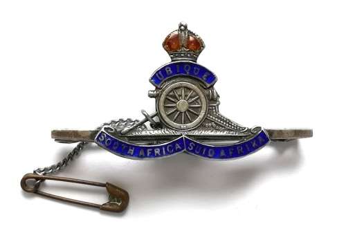 STERLING SILVER ROYAL ARTILLERY SOUTH AFRICA SWEETHEART BROOCH 25X50MM