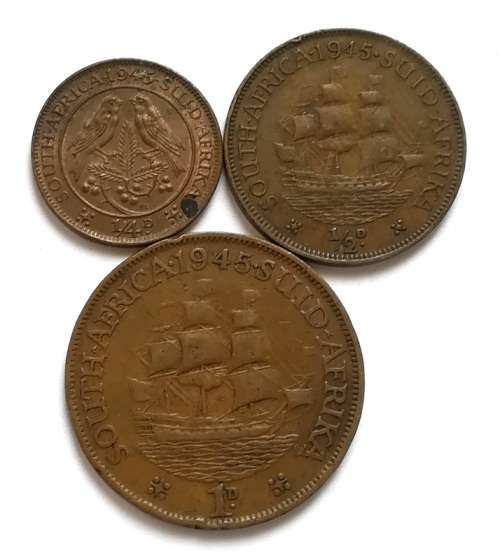 UNION 1945 1/4+1/2+1 PENNY (3 COINS)