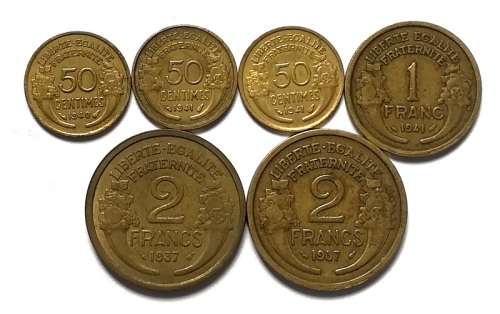 FRANCE 1937-1941 MIXED LOT (6 COINS)