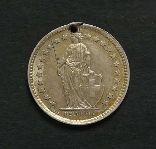 SWITZERLAND 1958 SILVER HALF FRANC **HOLE**