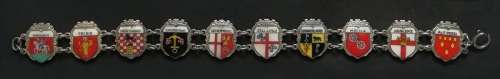 STERLING SILVER AND ENAMEL BRACELET WITH CRESTS OF 10 GERMAN CITIES 19.5 GRAMS 220MM