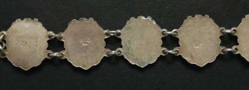 STERLING SILVER AND ENAMEL BRACELET WITH CRESTS OF 10 GERMAN CITIES 19.5 GRAMS 220MM