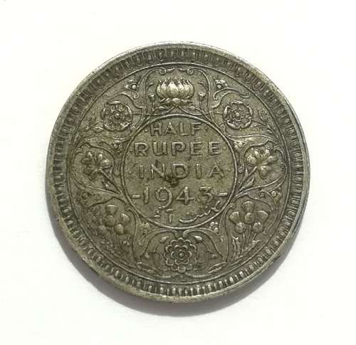 BRITISH INDIA 1943 SILVER HALF RUPEE