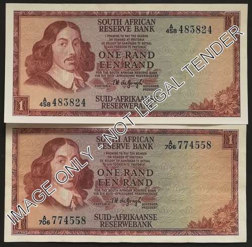 T W DE JONGH 1 RAND 1967+1972 1ST ISSUE (2 NOTES)