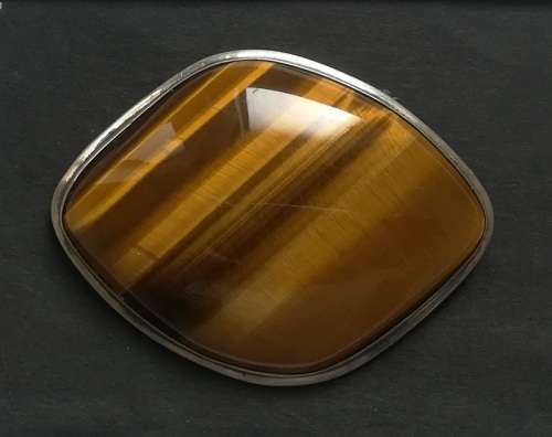 LARGE STERLING SILVER AND TIGERS EYE PENDANT/BROOCH 45X62MM