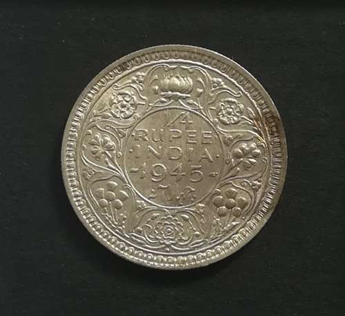 INDIA - BRITISH 1945 SILVER QUARTER RUPEE