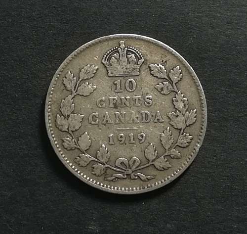 CANADA 1919 SILVER 10 CENTS