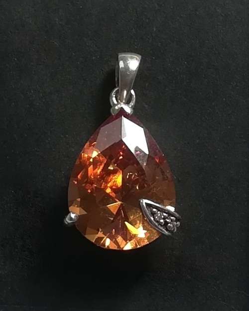 STERLING SILVER - CZ AND GLASS PENDANT 13X18MM