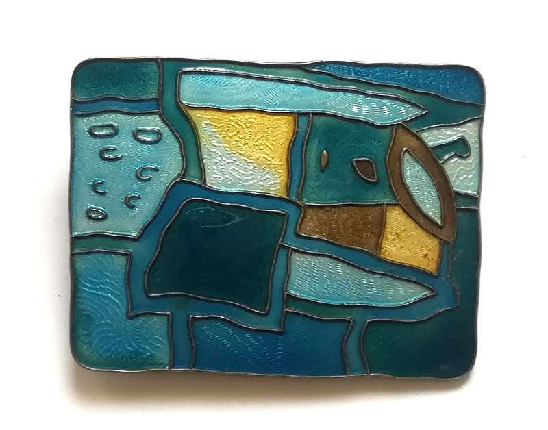 NORWAY STERLING SILVER AND ENAMEL BROOCH**DAVID ANDERSON** 34X44MM 17 GRAMS