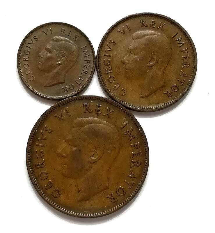 UNION 1945 1/4 + 1/2 + 1 PENNY (3 COINS)