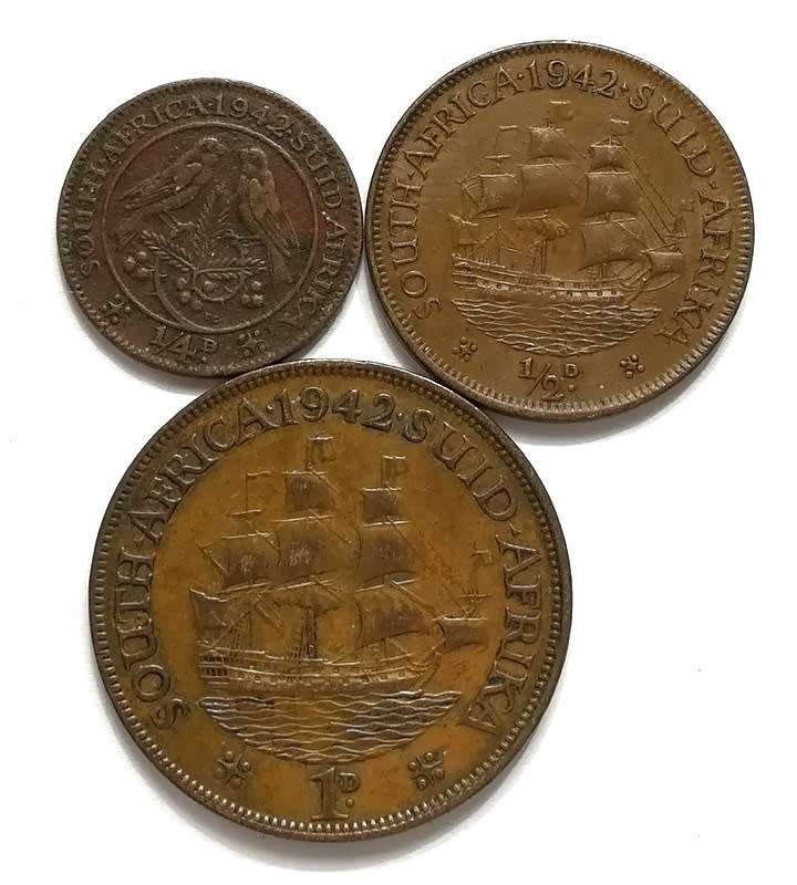 UNION 1942 1/4 + 1/2 + 1 PENNY (3 COINS)