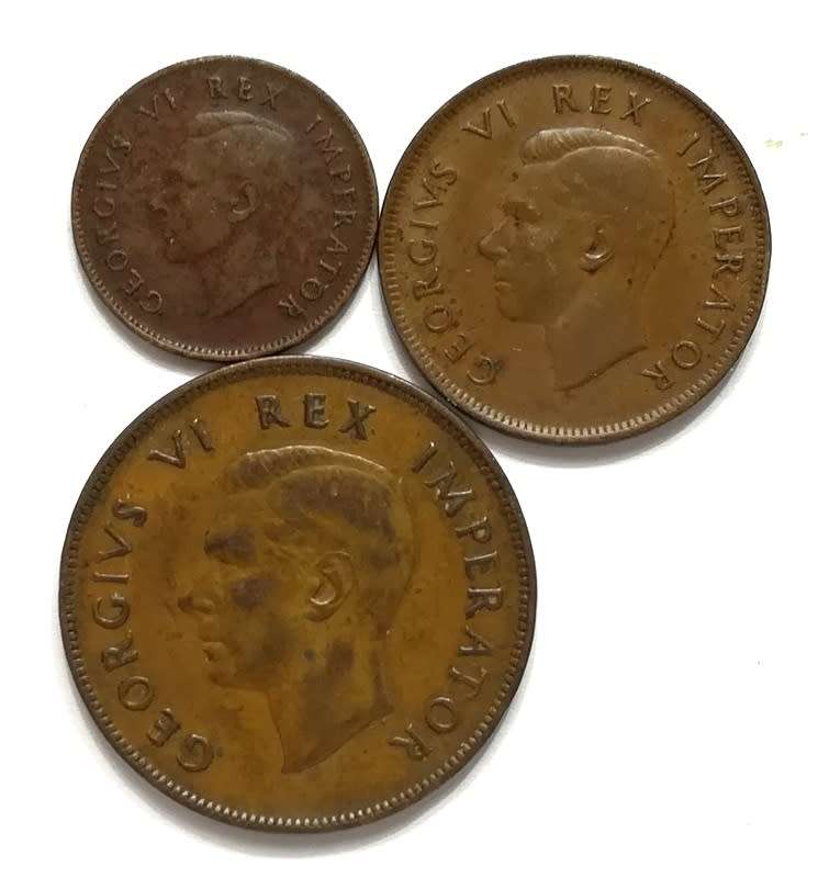 UNION 1942 1/4 + 1/2 + 1 PENNY (3 COINS)