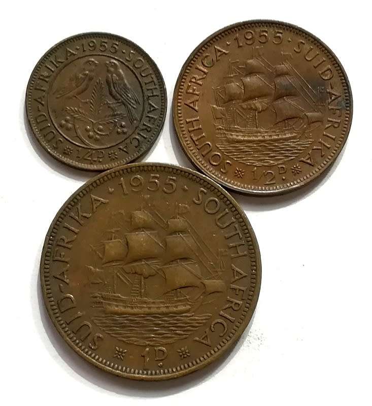 UNION 1955 1/4+1/2+1 PENNY (3 COINS)