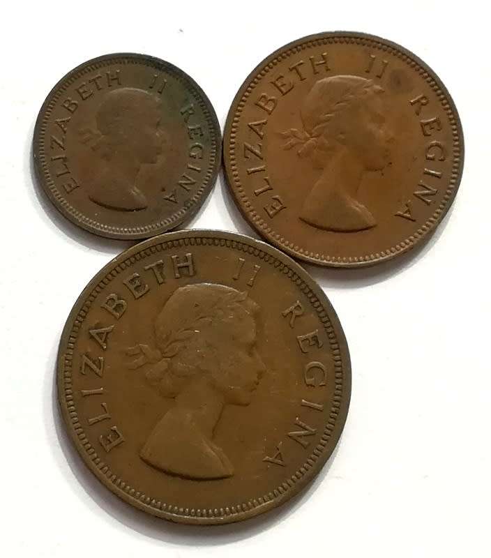 UNION 1955 1/4+1/2+1 PENNY (3 COINS)