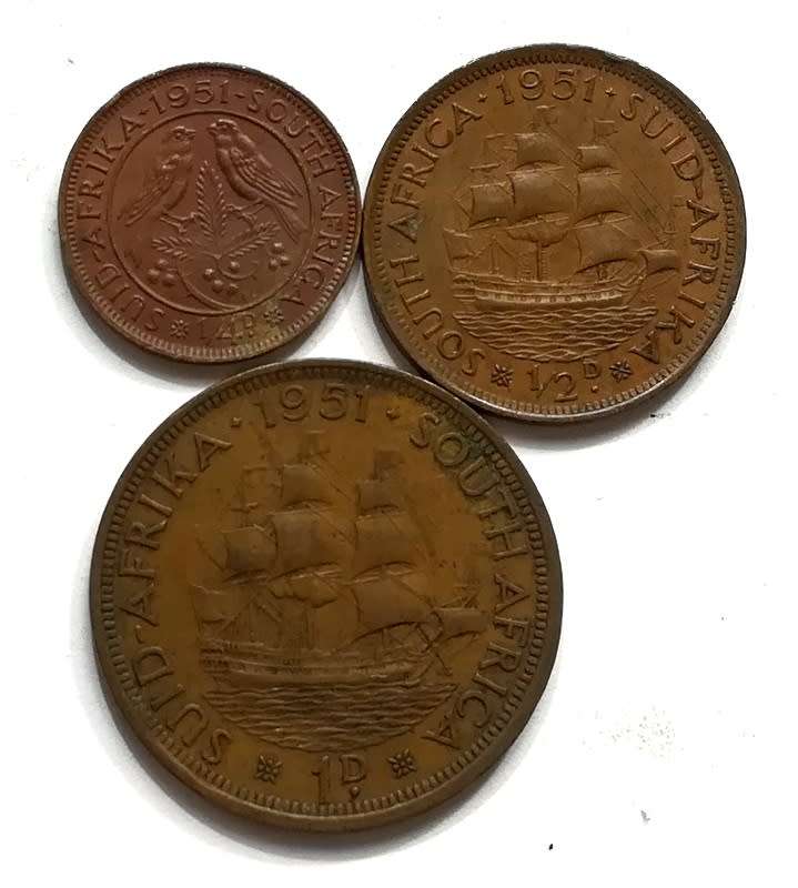 UNION 1951 1/2+1/2+1 PENNY (3 COINS)