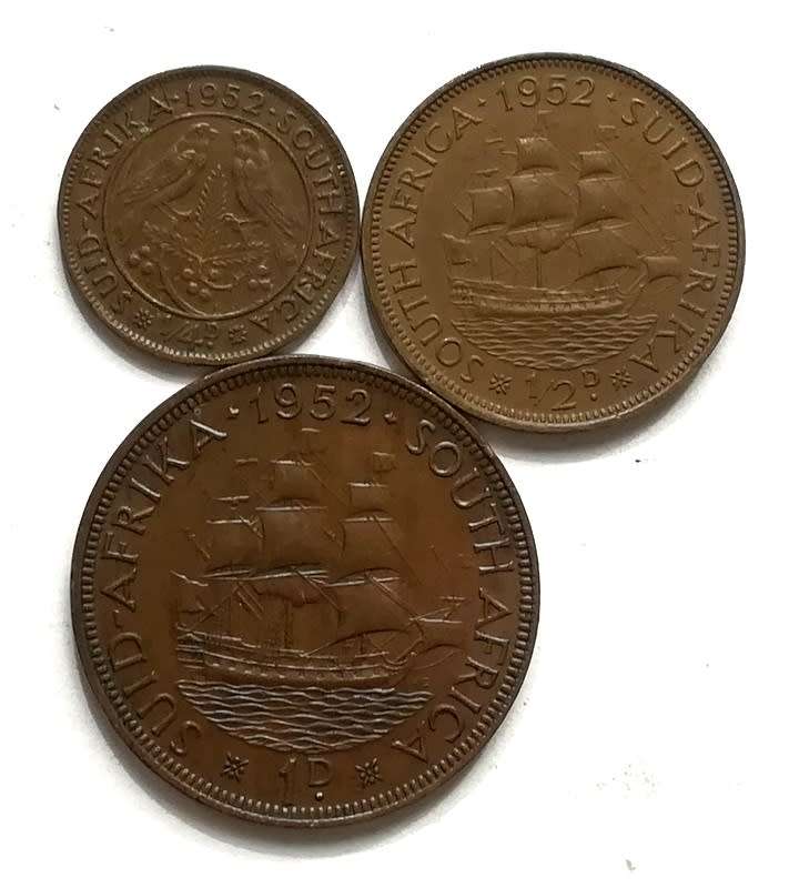 UNION 1952 1/2+1/2+1 PENNY (3 COINS)