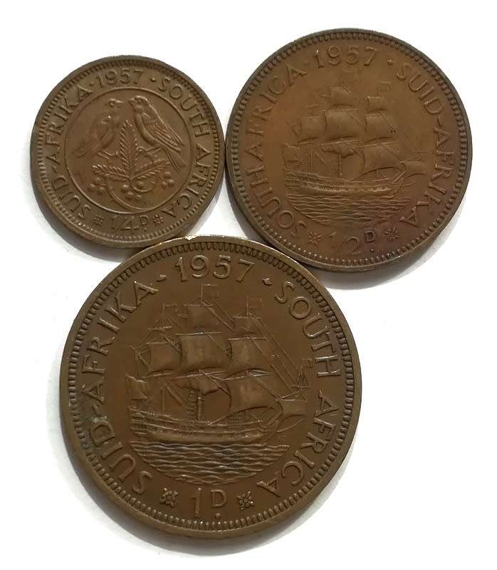 UNION 1957 1/2+1/2+1 PENNY (3 COINS)