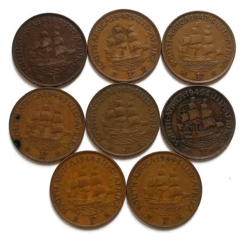 UNION 1941 TO 1949 PENNY *NO 1947* ALL OTHER DATES (8 COINS)