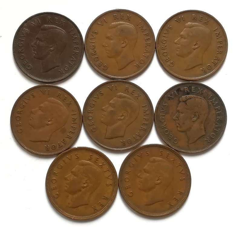 UNION 1941 TO 1949 PENNY *NO 1947* ALL OTHER DATES (8 COINS)
