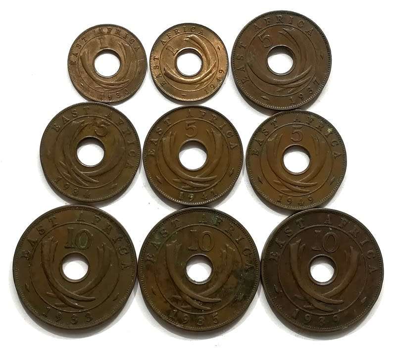 EAST AFRICA  MIXED LOT (9 COINS)