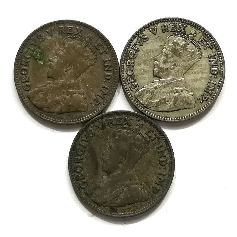 EAST AFRICA 1921+1922+1924 HALF SHILLING (3 COINS)