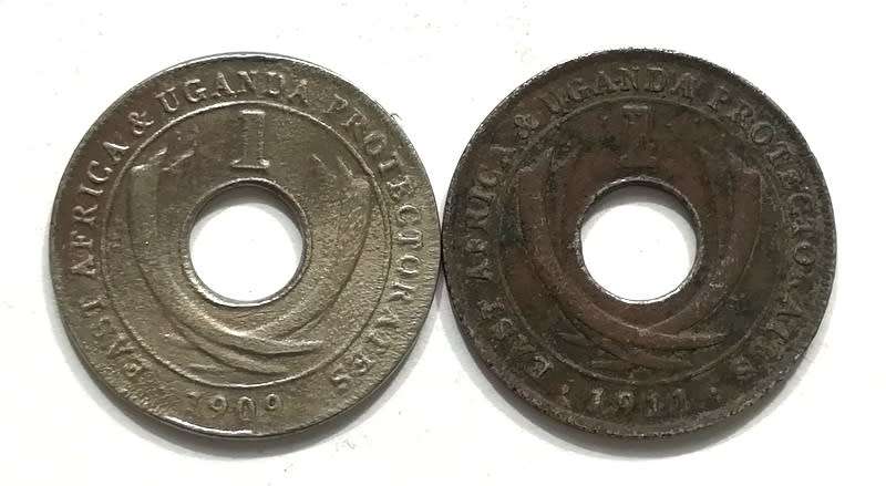 EAST AFRICA ND UGANDA PROTECTORATES 1909+1911 CENT ( 2 COINS)