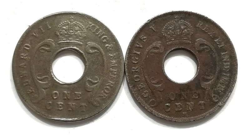 EAST AFRICA ND UGANDA PROTECTORATES 1909+1911 CENT ( 2 COINS)