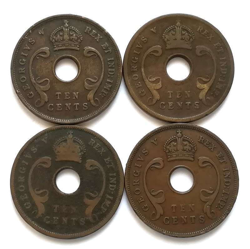 EAST AFRICA 1922+1924+1925+1928 10 CENT (4 COINS)