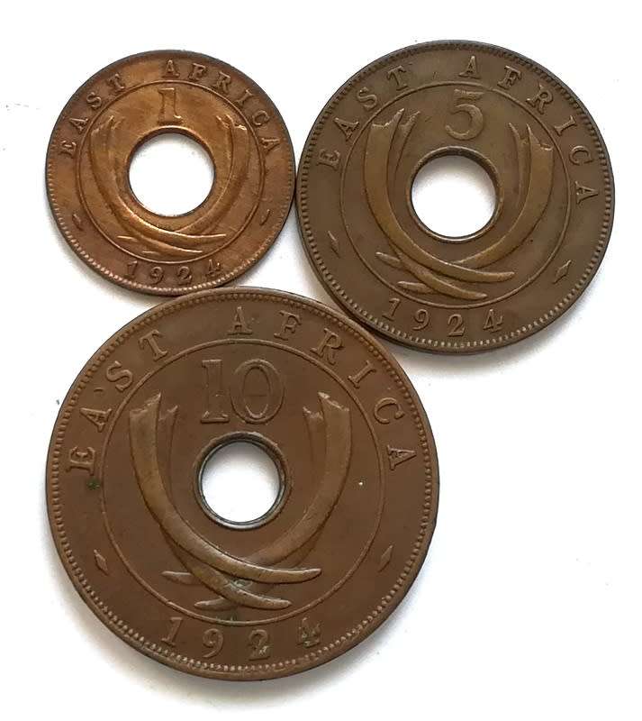 EAST AFRICA 1924 1+5+10 CENTS (3 COINS)
