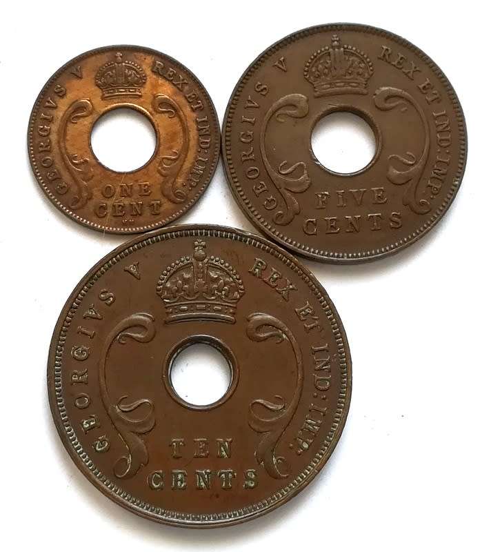 EAST AFRICA 1924 1+5+10 CENTS (3 COINS)