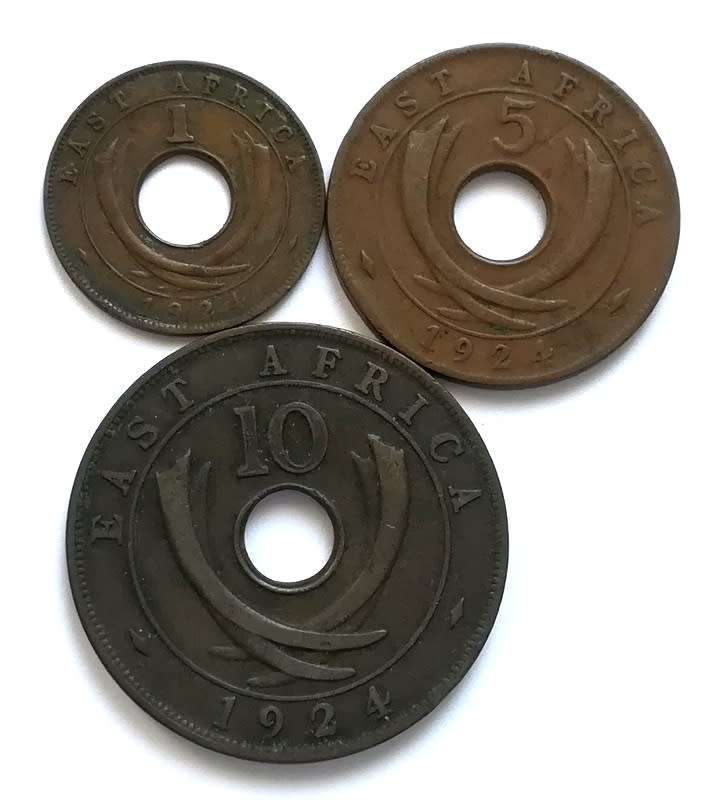 EAST AFRICA 1924 1+5+10 CENTS (3 COINS)